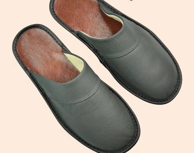 Men's brown reconstituted leather slip-on slippers lightweight cushioned casual home everyday comfort