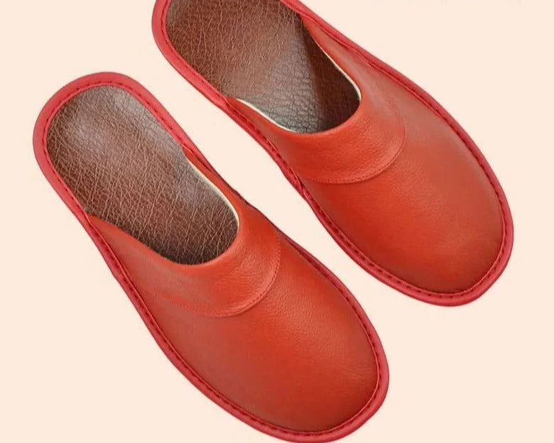 Men's brown reconstituted leather slip-on slippers lightweight cushioned casual home everyday comfort