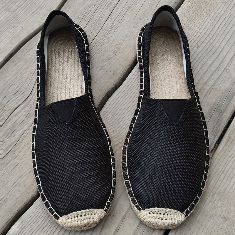 Men's beige canvas espadrille loafers lightweight slip-on summer shoes with breathable upper