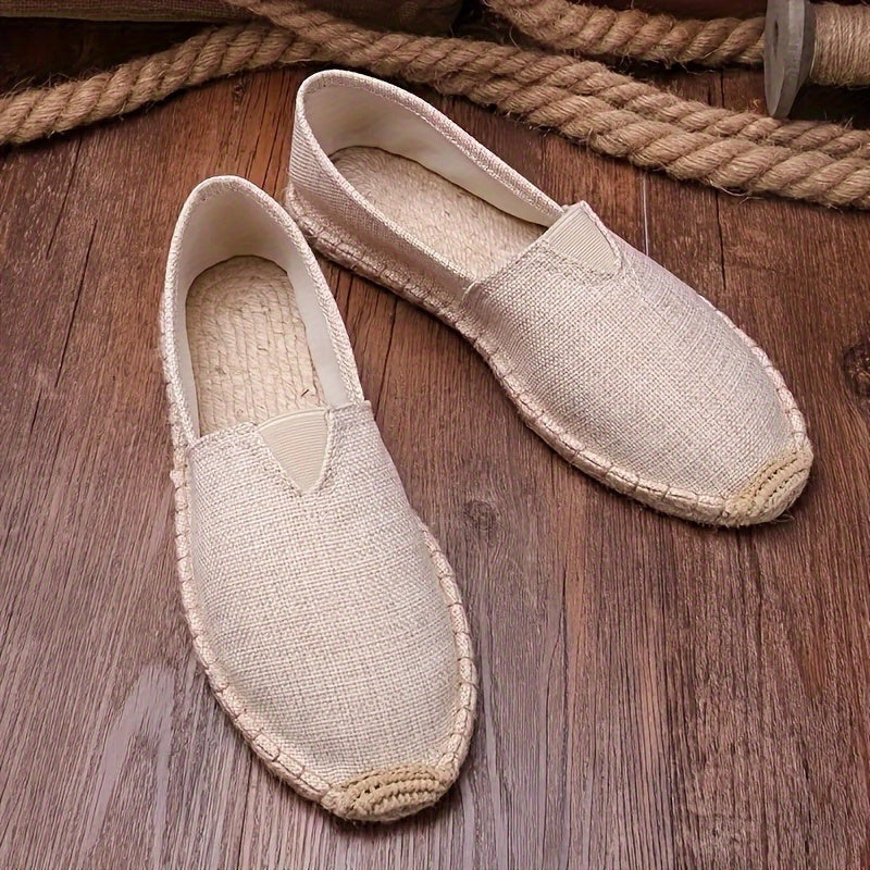 Men's beige canvas espadrille loafers slip-on lightweight breathable summer shoes casual style