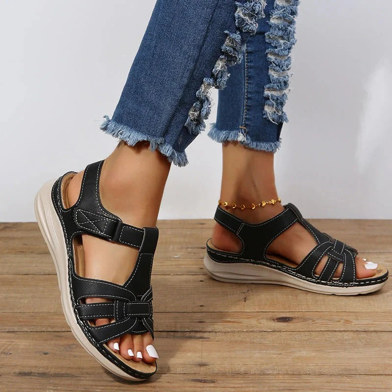 Women's comfort velcro sandals in neutral tones with adjustable straps for all-day comfort