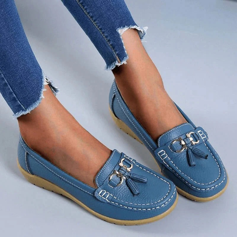 Women's orthopedic leather loafers with ergonomic cushioned insole for all-day comfort and support