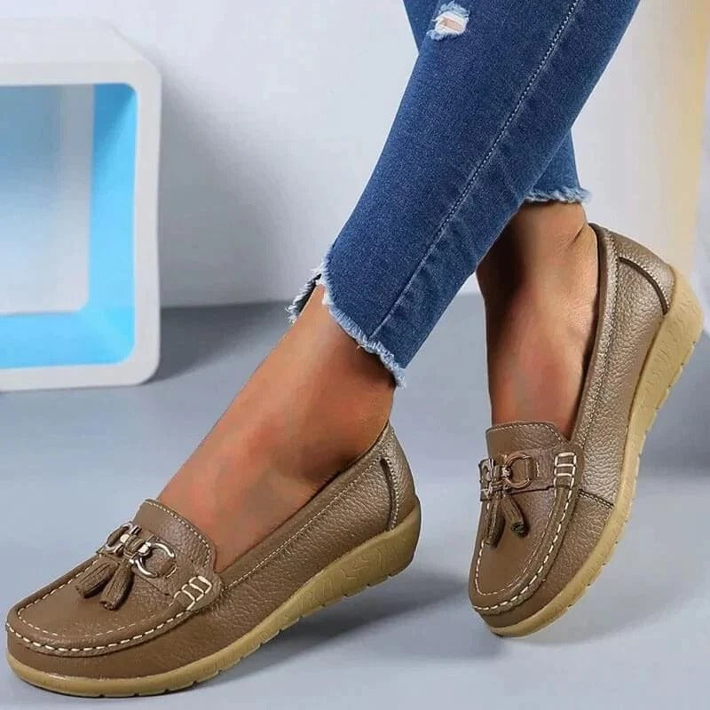 Women's orthopedic leather loafers with ergonomic cushioned insole for all-day comfort and support