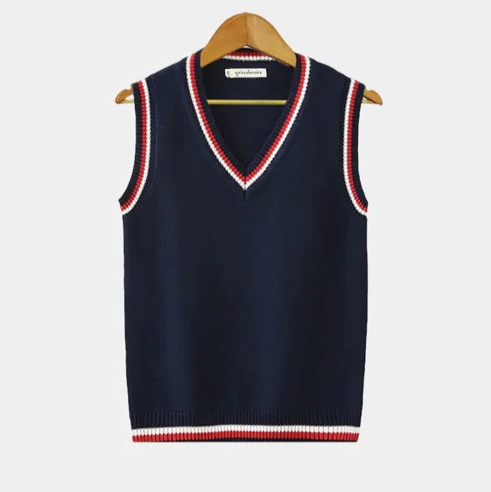 Women's ribbed knit V-neck sweater vest versatile sleeveless layering piece for casual style