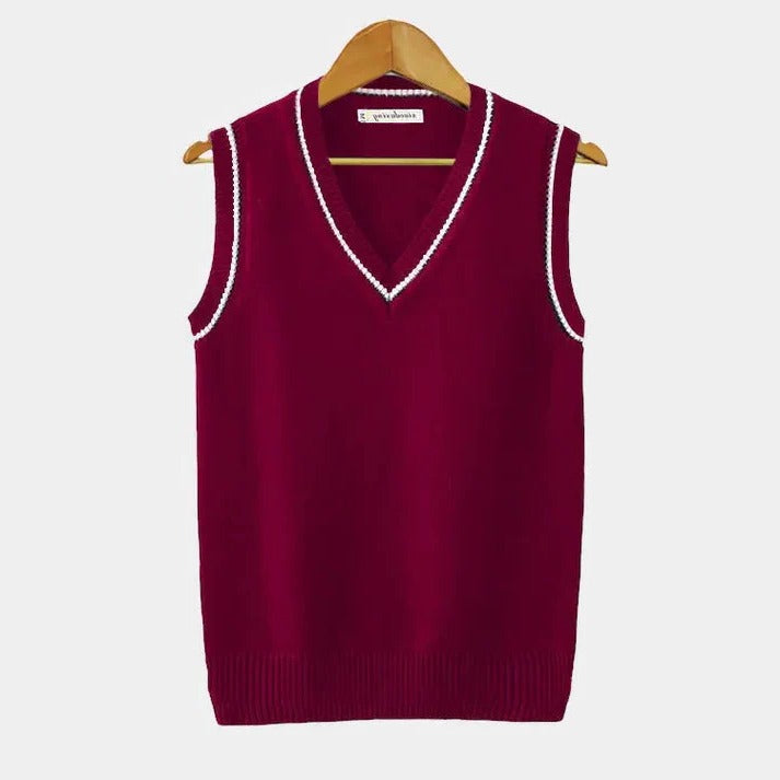 Women's ribbed knit sleeveless V-neck sweater vest versatile layering casual sporty style