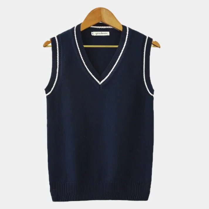 Women's ribbed knit sleeveless V-neck sweater vest versatile layering casual style