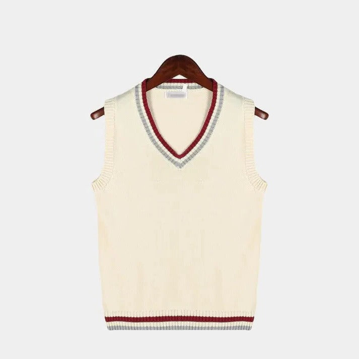 Women's ribbed knit sleeveless V-neck sweater vest versatile sporty layering piece