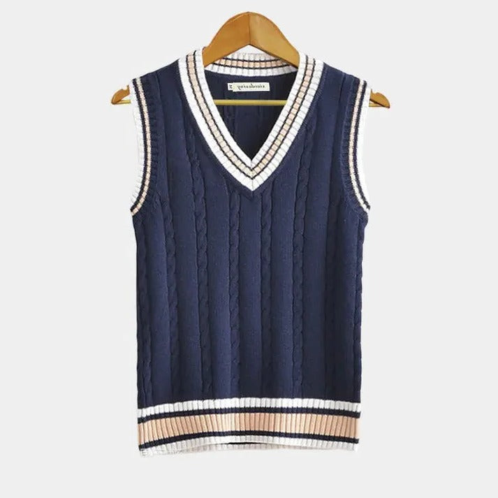 Women's ribbed knit V-neck sweater vest sleeveless versatile layering casual sporty style