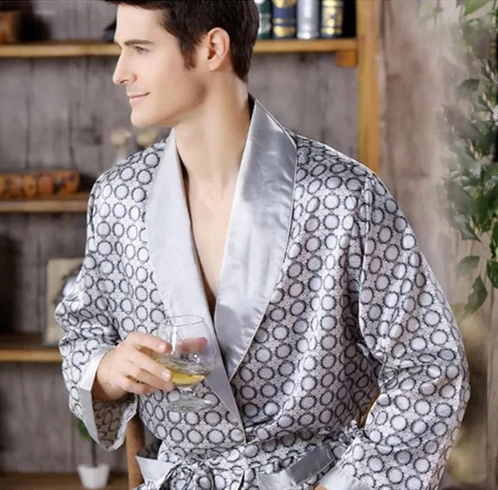 Men's patterned kimono robe relaxed fit lightweight breathable lounge wear elegant print