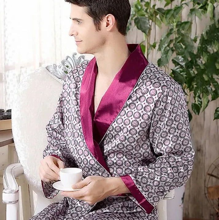 Men's patterned kimono robe relaxed fit lightweight breathable lounge wear elegant print