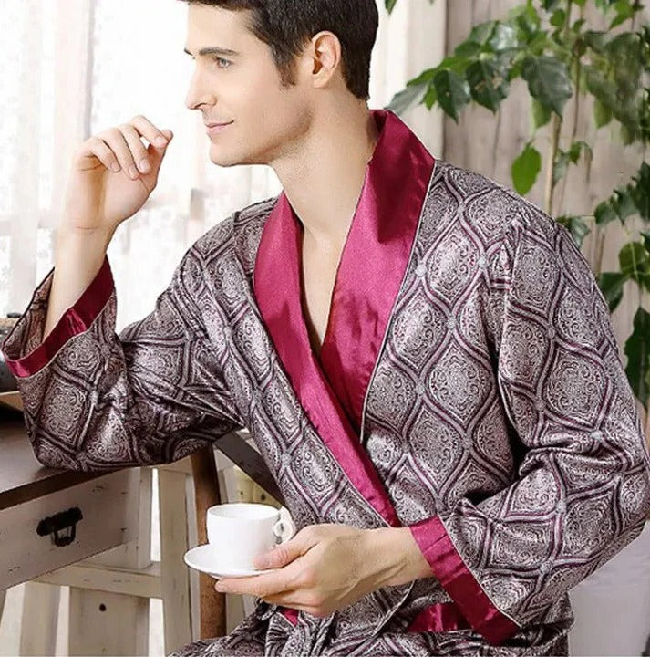 Men's patterned kimono robe relaxed fit lightweight lounge wear with elegant timeless design