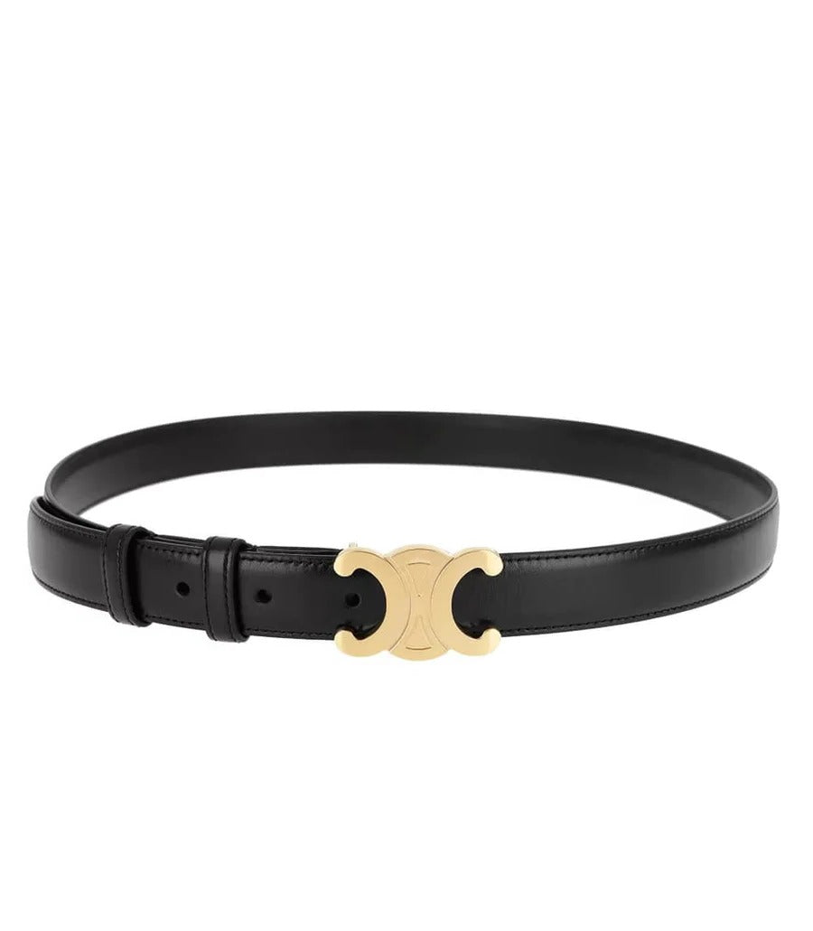 Classic adjustable belt with gold-tone buckle, versatile style for casual and tailored outfits
