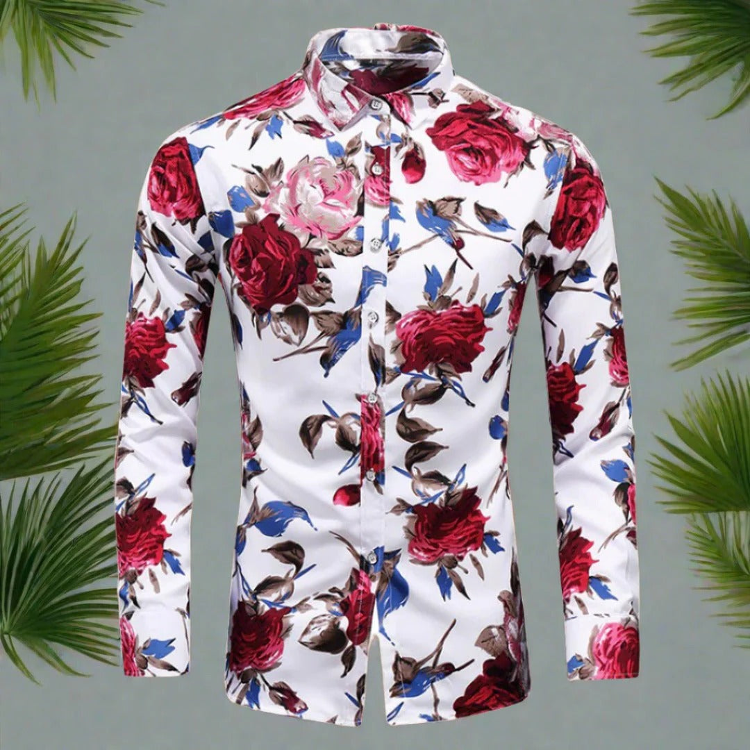 Men's floral long sleeve casual shirt relaxed fit breathable lightweight weave everyday comfort