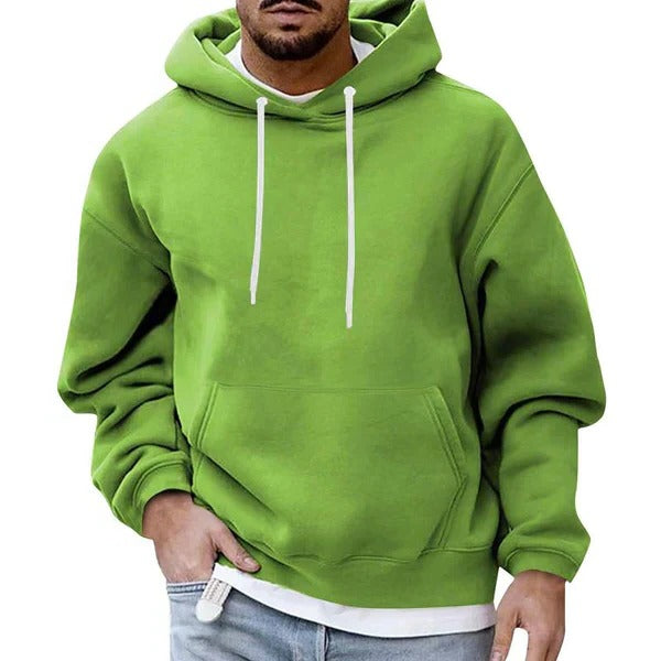 Men's light blue relaxed fit hoodie with front kangaroo pocket and drawstring hood by Wavlynn