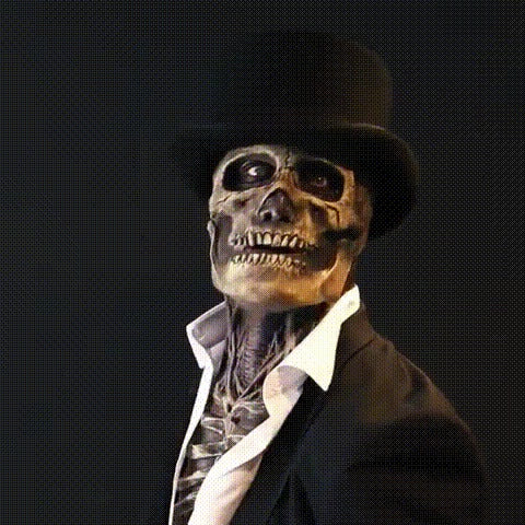 Skull mask Halloween costume with detailed bone design, versatile wearable with or without hat