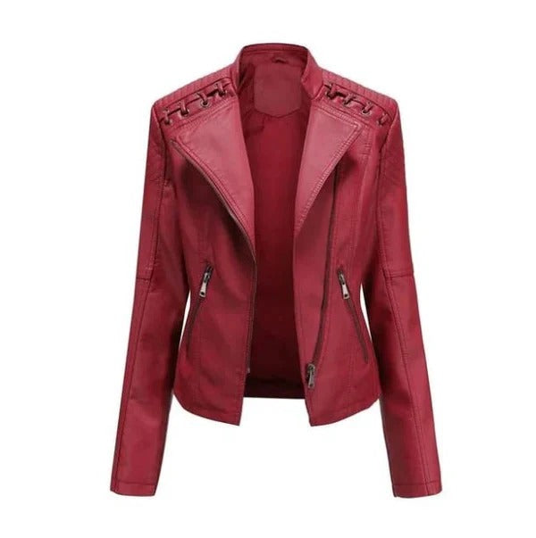 Women's vintage brown leather jacket tailored fit structured silhouette everyday chic modern elegance