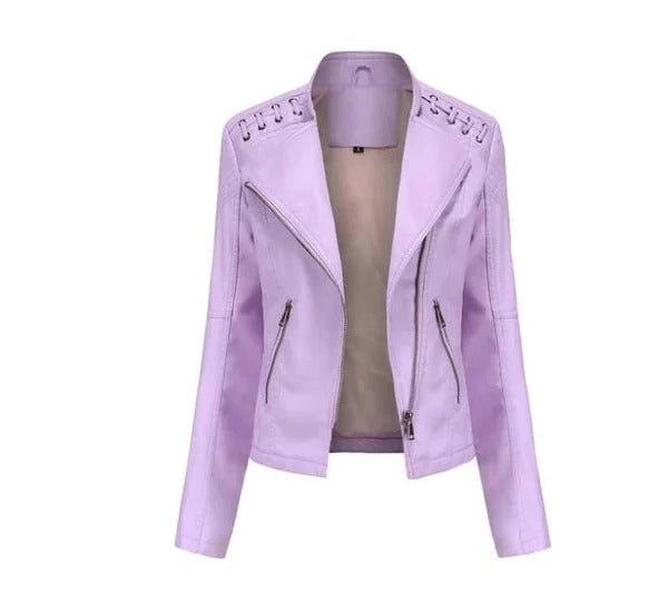 Women's brown vintage leather jacket tailored slim fit with structured silhouette for everyday chic