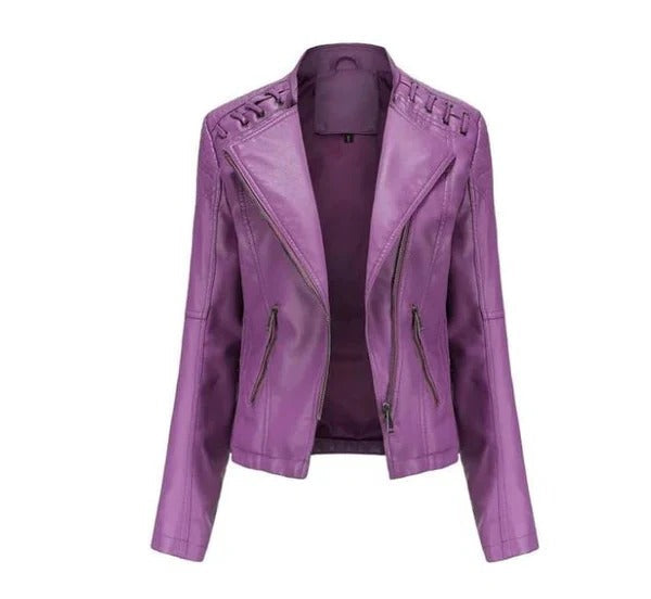 Women's brown vintage leather jacket tailored fit structured silhouette everyday chic modern elegance