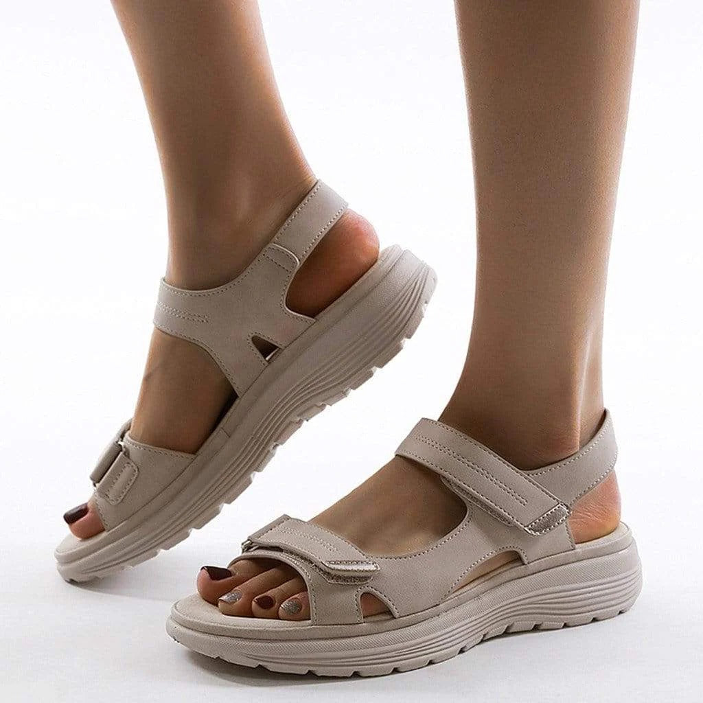 Women's beige comfort sandals with comfort support cushioned insole for all-day comfort