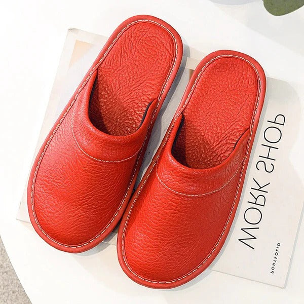 Wavlynn leather slip-on slippers smooth finish supportive sole casual home office everyday comfort