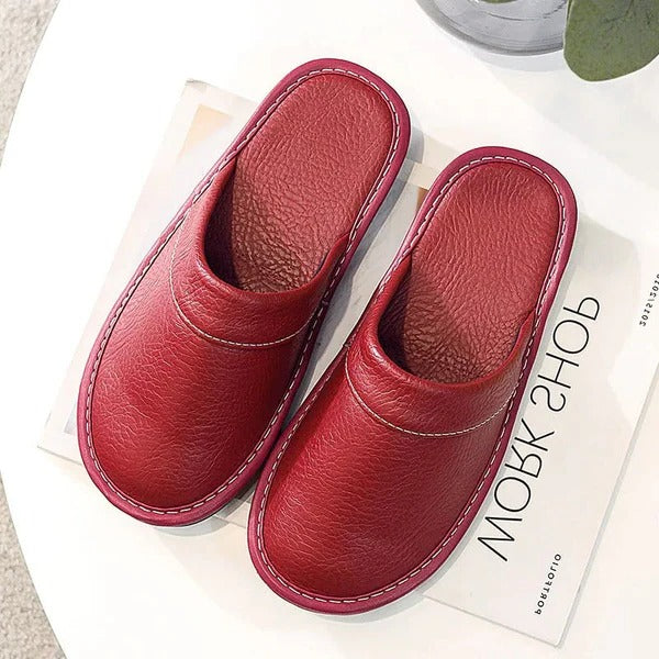Wavlynn leather slip-on slippers sleek smooth finish supportive sole for home office casual wear