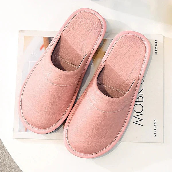 Wavlynn leather slip-on slippers sleek smooth finish supportive sole casual home office style