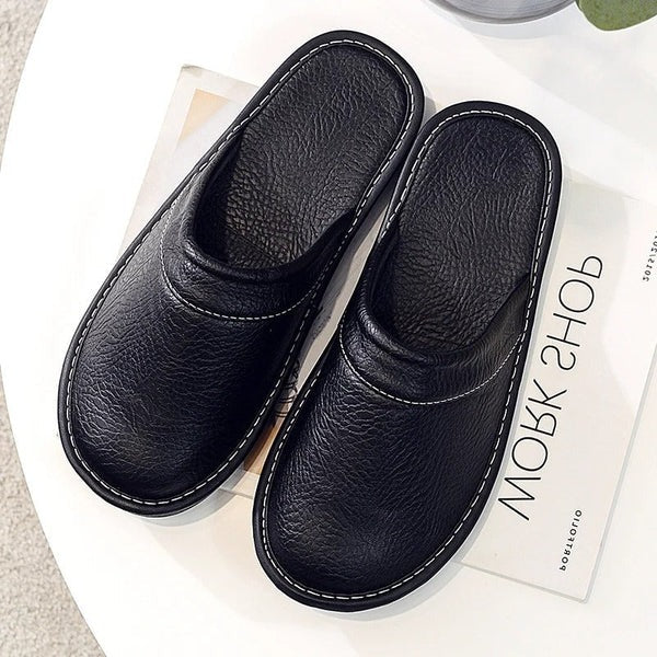 Wavlynn leather slip-on slippers sleek smooth finish supportive sole casual home office style