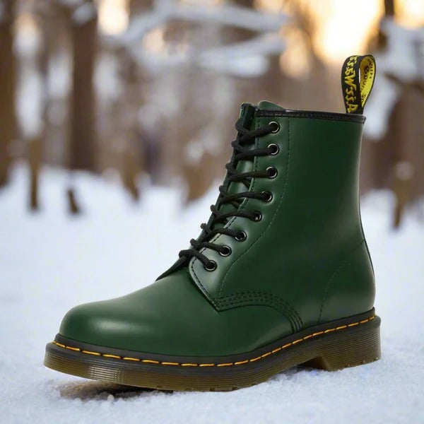 Men's brown leather lace-up ankle boots with bold yellow contrast stitch detailing