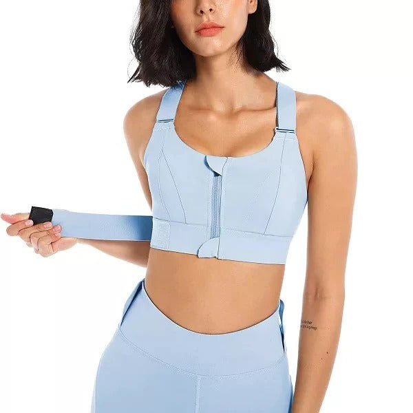 Women's high impact sports bra with adjustable straps, front-zip closure, in a sleek athletic fit