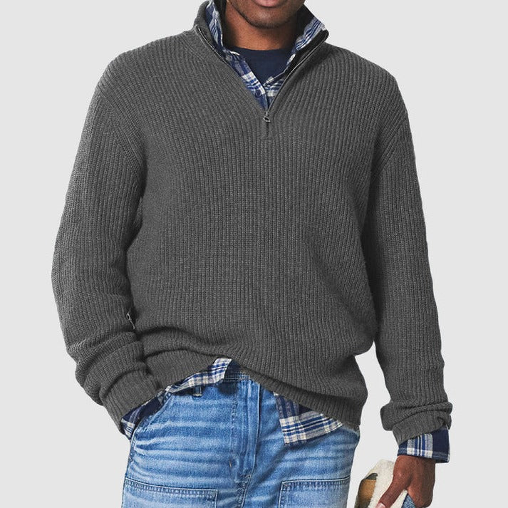 Men's half-zip warm sweater classic rib-knit structured look everyday layering essential