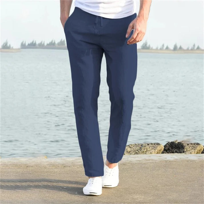 Men's lightweight casual trousers relaxed straight-cut breathable fabric everyday comfort warm weather