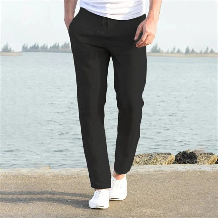 Men's lightweight casual trousers relaxed straight-cut breathable fabric everyday comfort warm weather