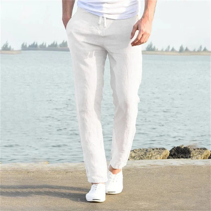Men's lightweight casual trousers relaxed straight-cut breathable fabric for everyday comfort