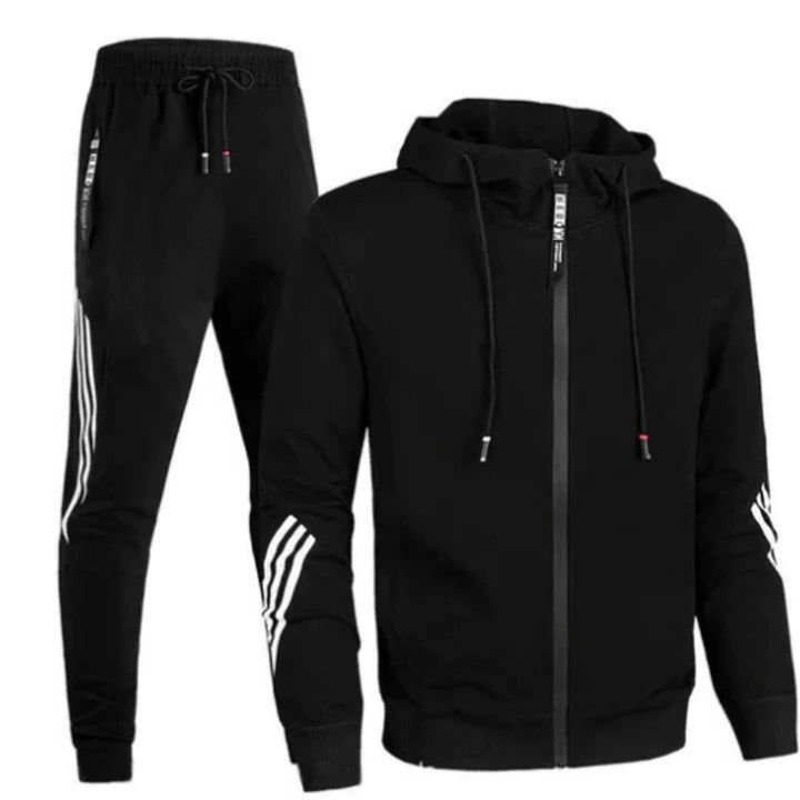 Men's slim fit two-piece tracksuit set with zip hoodie and joggers for athletic training