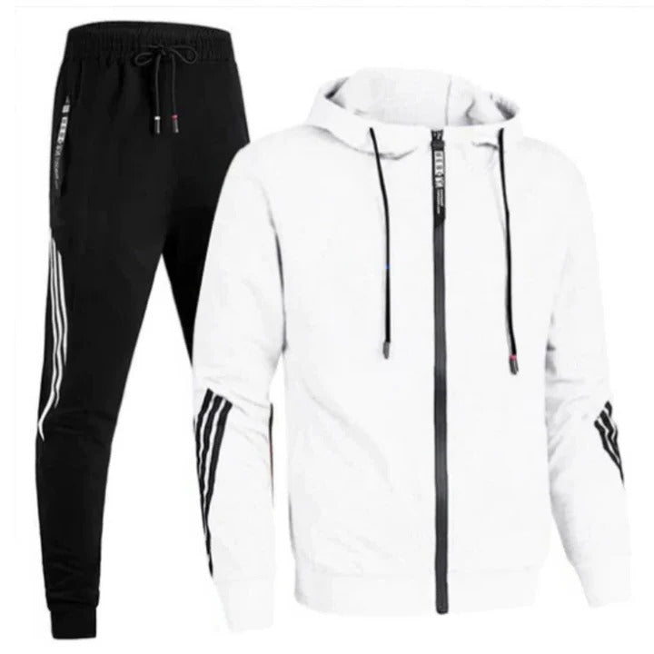 Men's slim fit two-piece tracksuit set gray zip hoodie and joggers athletic streetwear