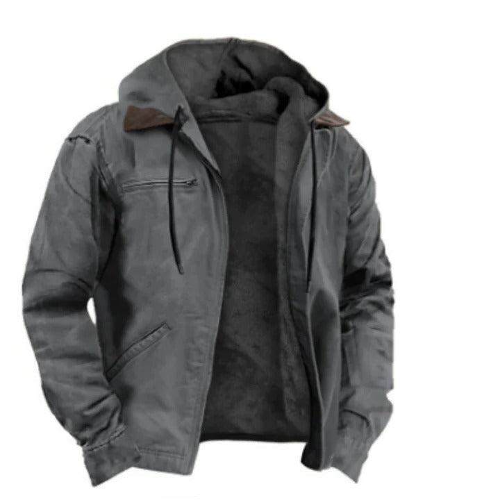 Men's classic hooded winter jacket in neutral tone, regular fit with practical zip-up closure