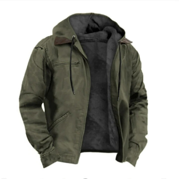 Wavlynn men's classic hooded winter jacket in neutral tone, regular fit with protective hood