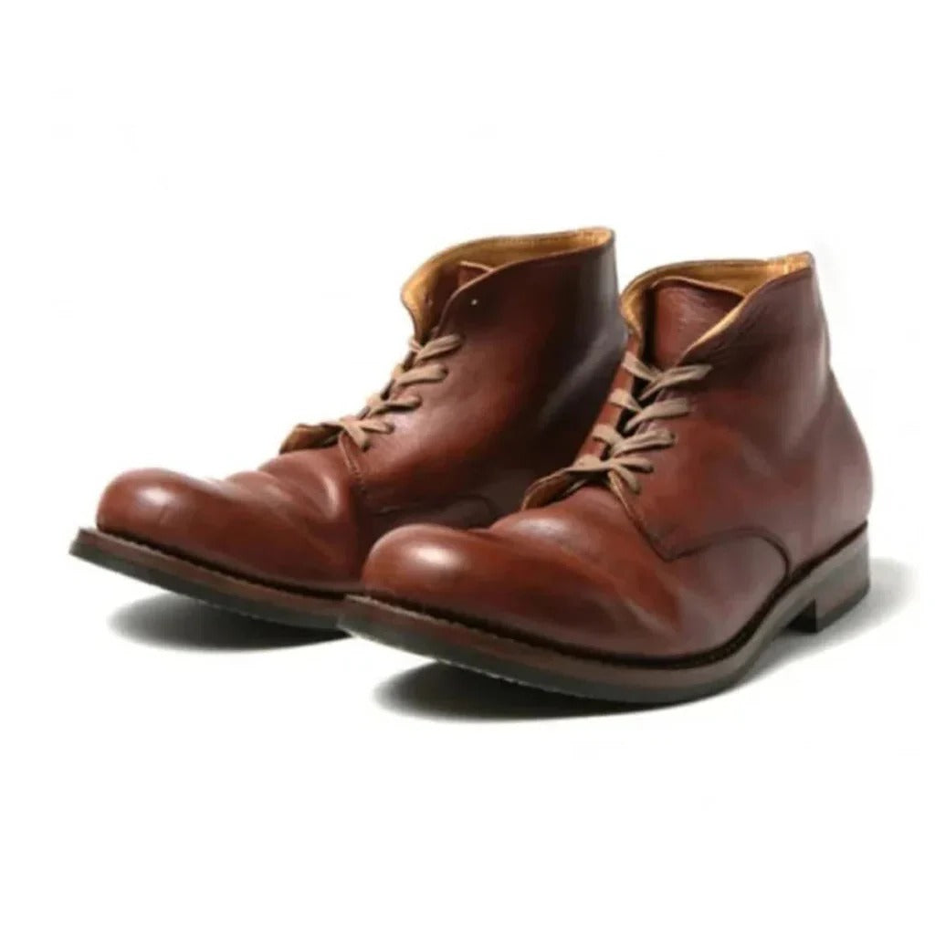 Men's sustainable almond toe work boots, classic brown slip-on style with non-slip sole for daily wear