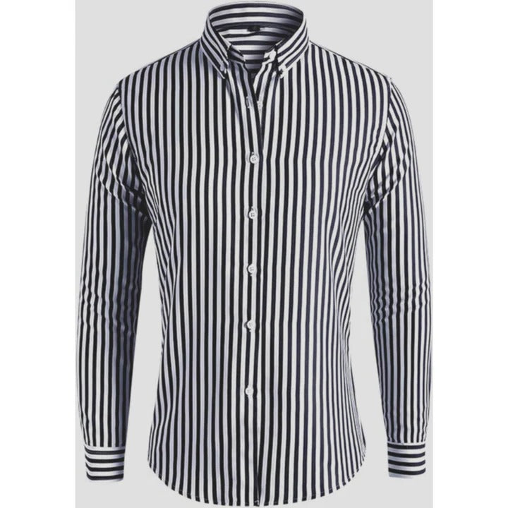 Men's classic long sleeve striped button-down collar shirt relaxed fit for office and casual wear
