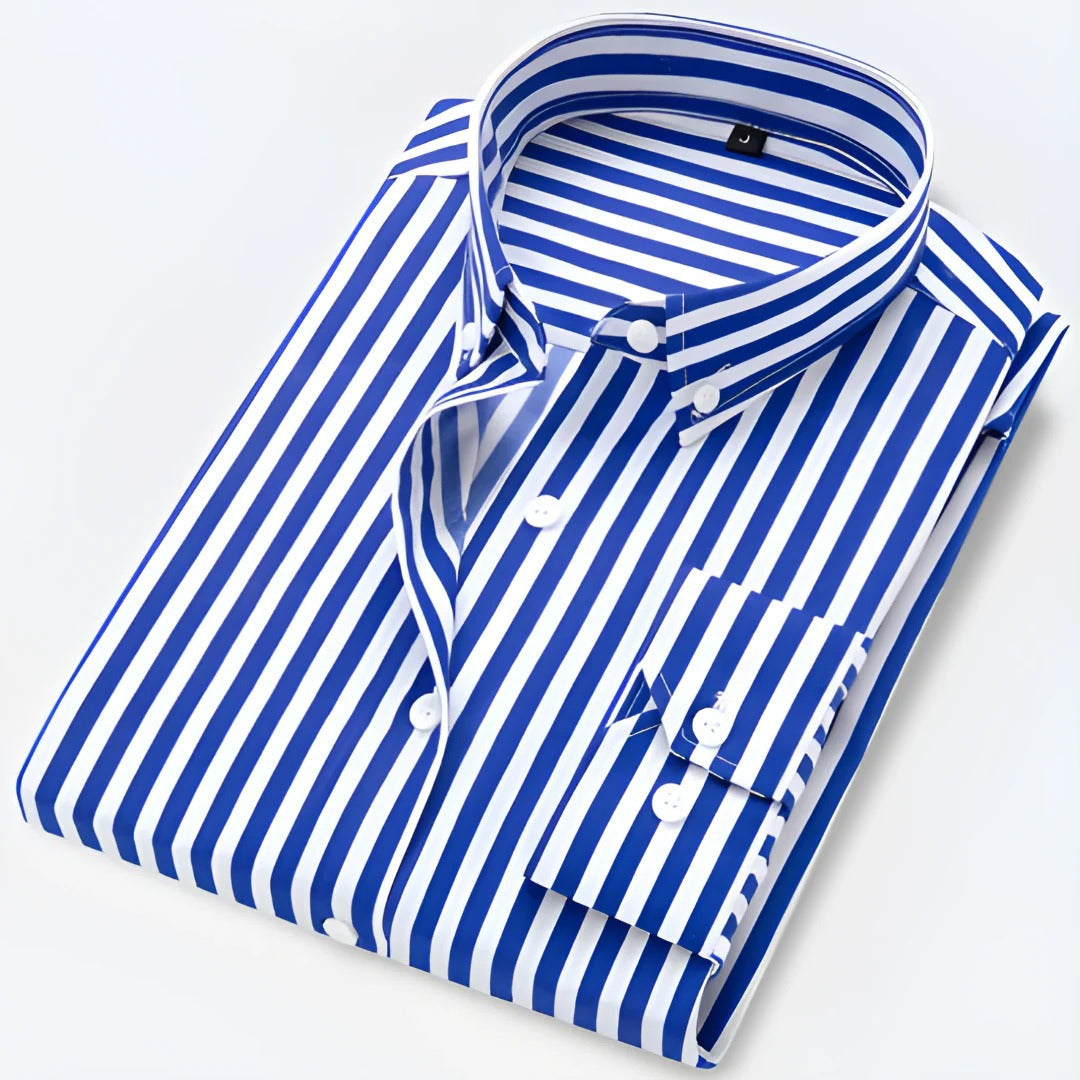 Men's classic long sleeve striped button-down shirt, relaxed fit, timeless pattern for office and casual wear