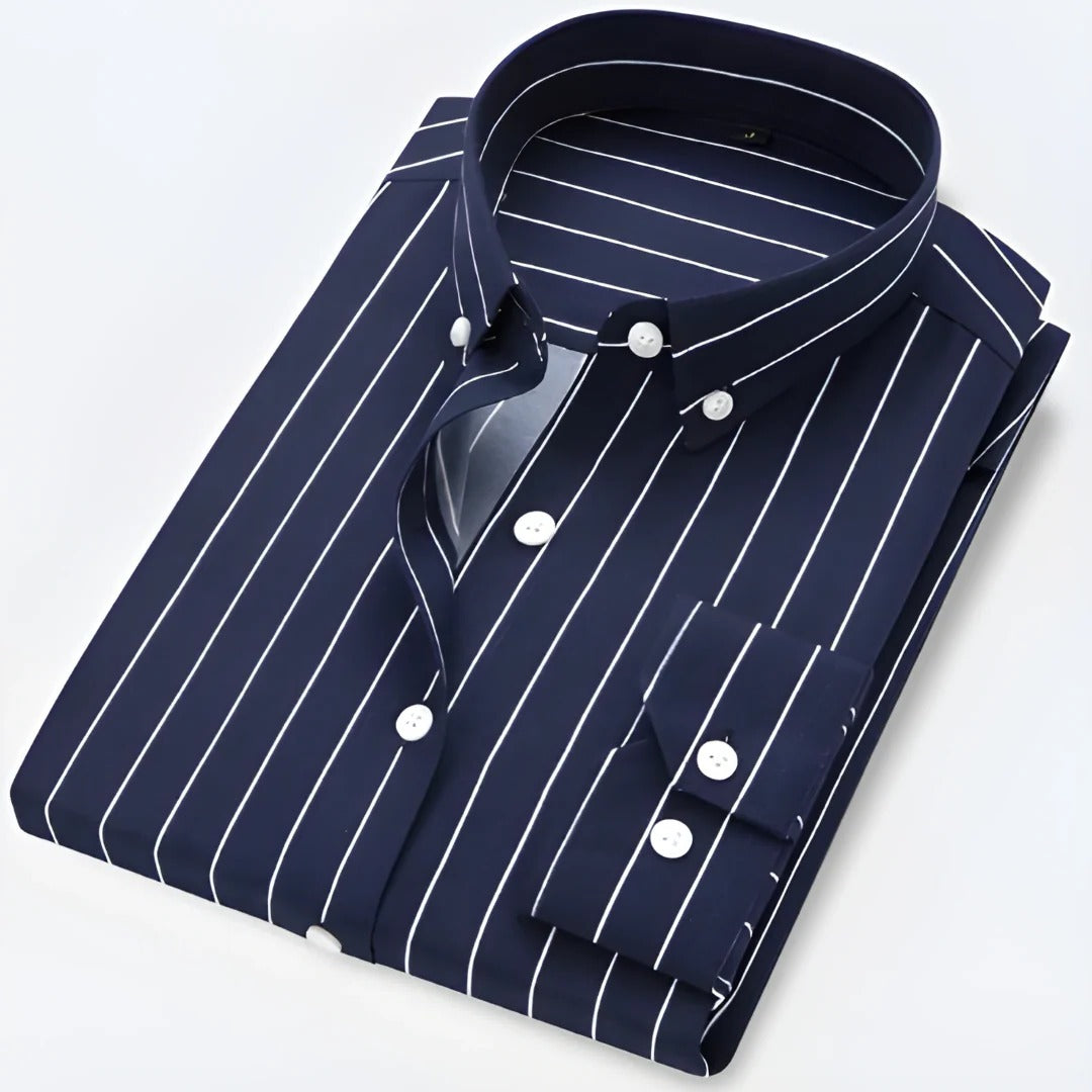 Men's classic long sleeve striped button-down collar shirt, relaxed fit for office and casual wear