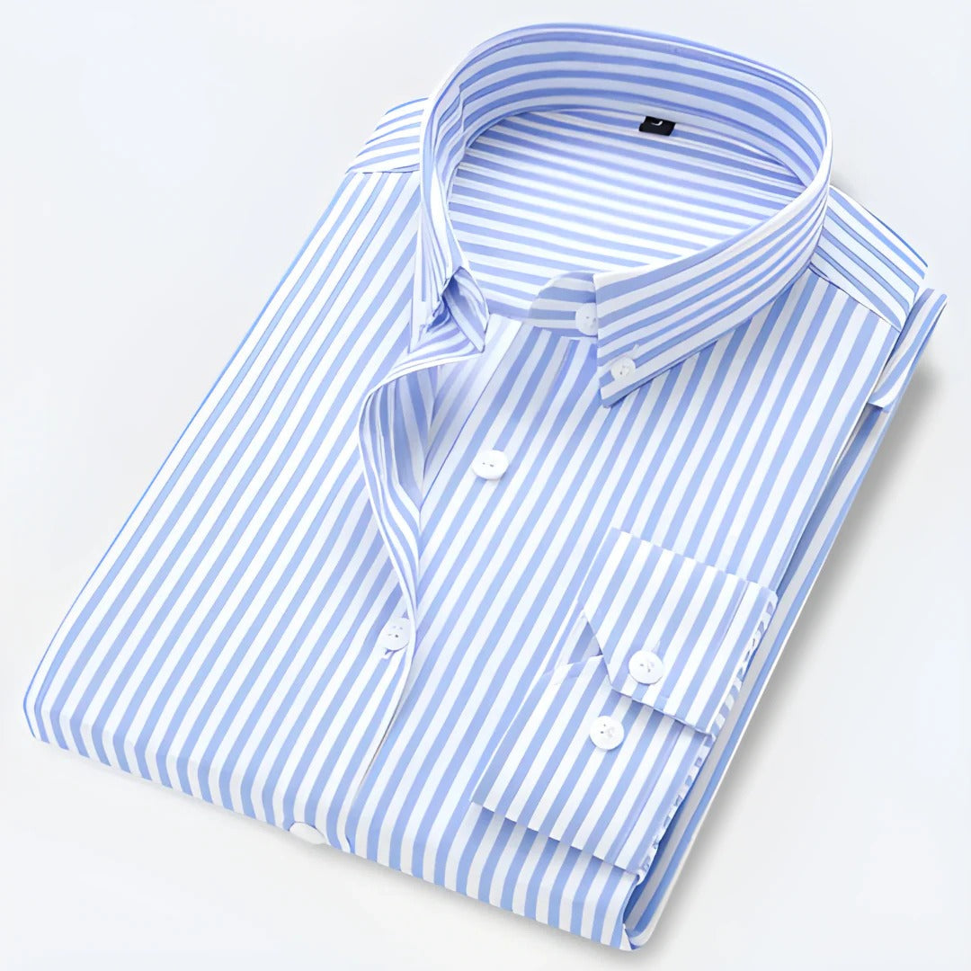 Men's classic long sleeve striped button-down collar shirt relaxed fit for office and casual wear