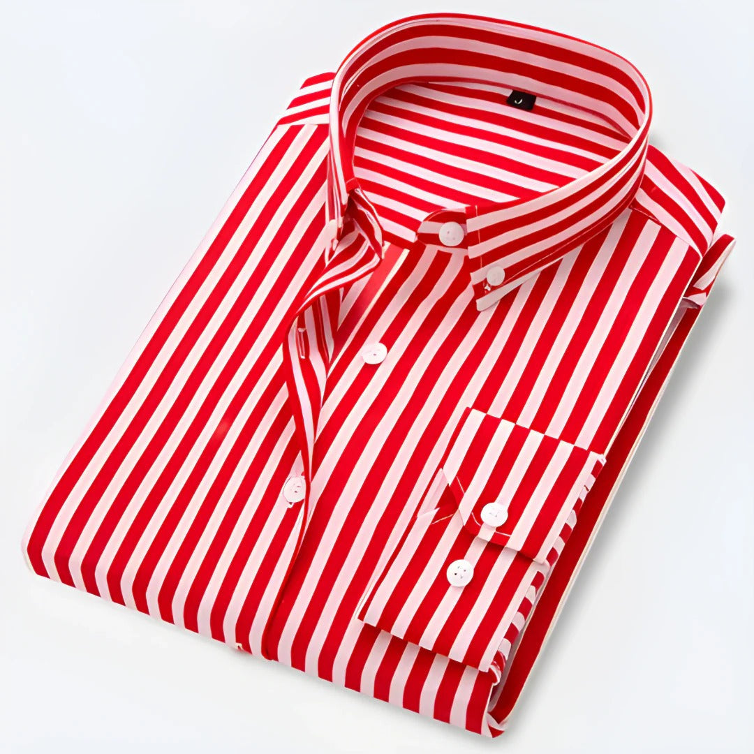 Men's classic long sleeve striped button-down collar shirt relaxed fit for office and casual wear