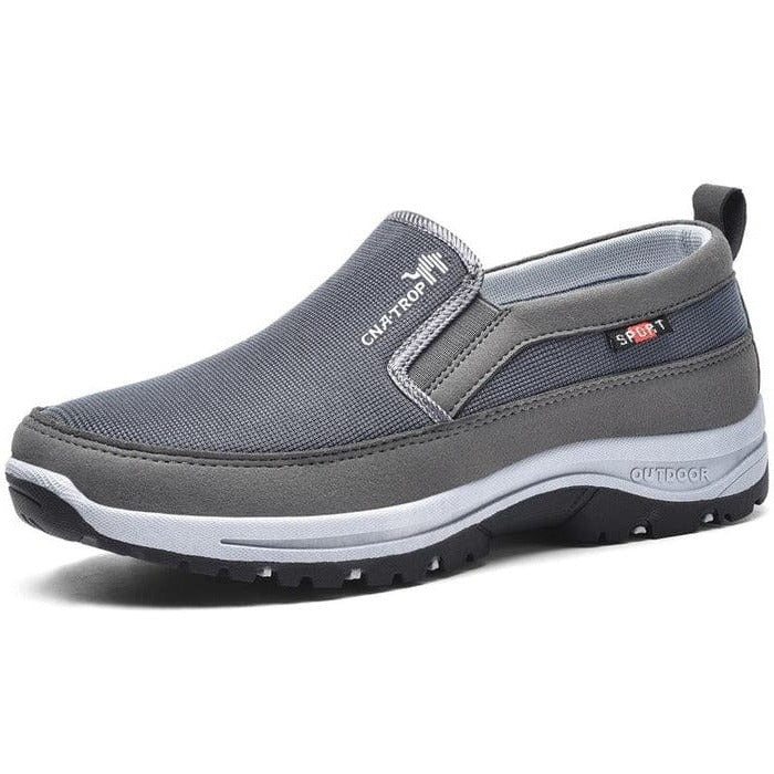 Men's gray slip-on orthopedic shoes waterproof wide toe box arch support everyday comfort