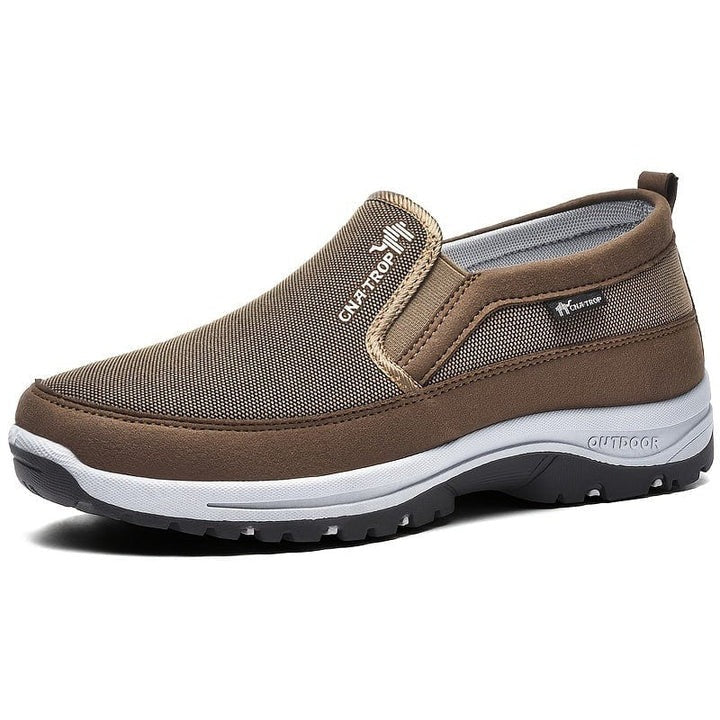 Men's gray slip-on orthopedic shoes waterproof wide toe box arch support everyday comfort