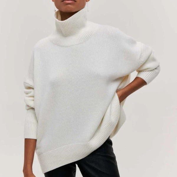 Women's cozy turtleneck sweater soft relaxed fit casual everyday versatile long style
