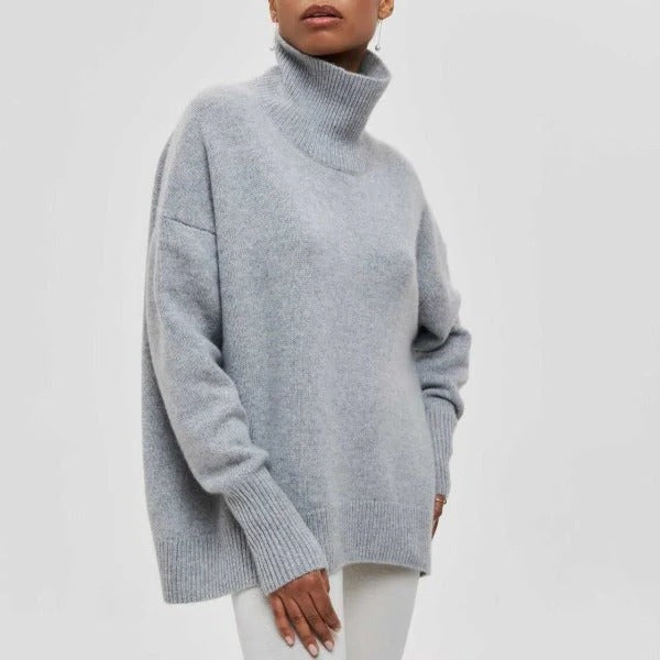 Women's cozy turtleneck sweater relaxed fit soft knit casual everyday style versatile wardrobe staple