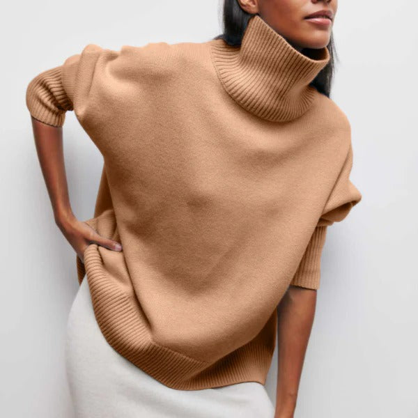 Women's cozy turtleneck sweater soft relaxed fit casual everyday versatile long style