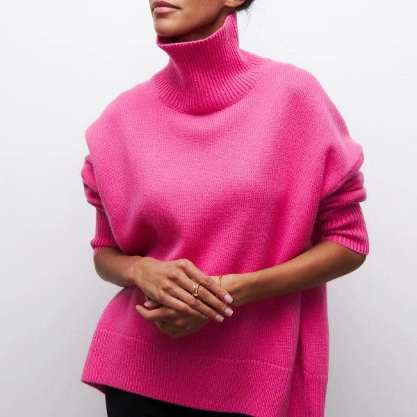 Women's cozy turtleneck sweater soft relaxed fit casual everyday versatile long silhouette