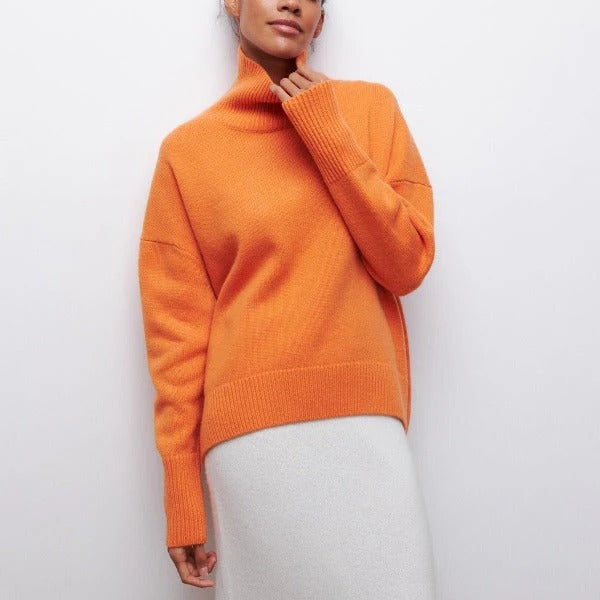Women's cozy turtleneck sweater soft relaxed fit casual everyday wear versatile long style